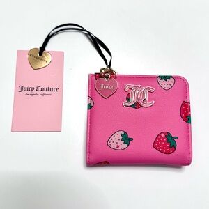 Juicy Couture Pink Lemonade Small Card Case Wallet with Strawberry Design